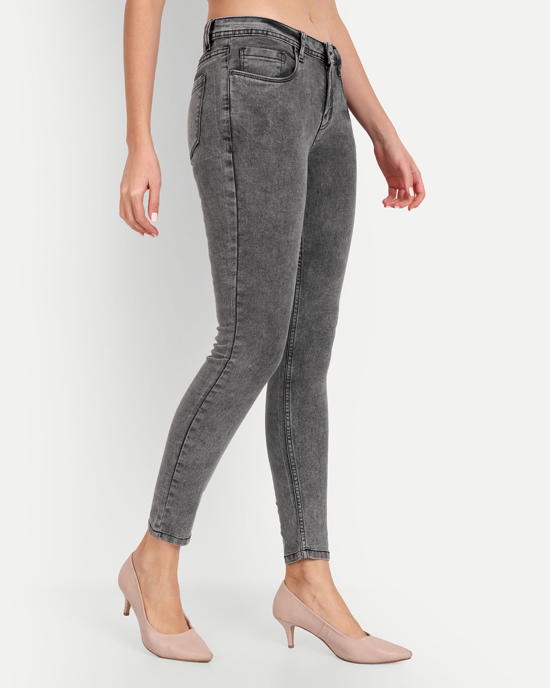 Shop Women's Grey Washed Skinny Fit Jeans-Back