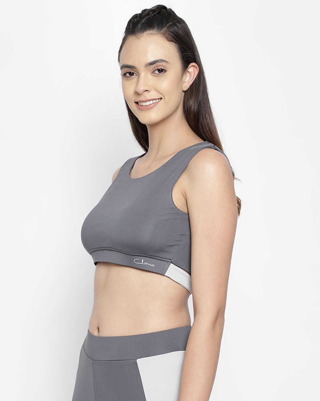 Shop Women's Grey & White Active Color Block Comfort Fit Crop Top-Back