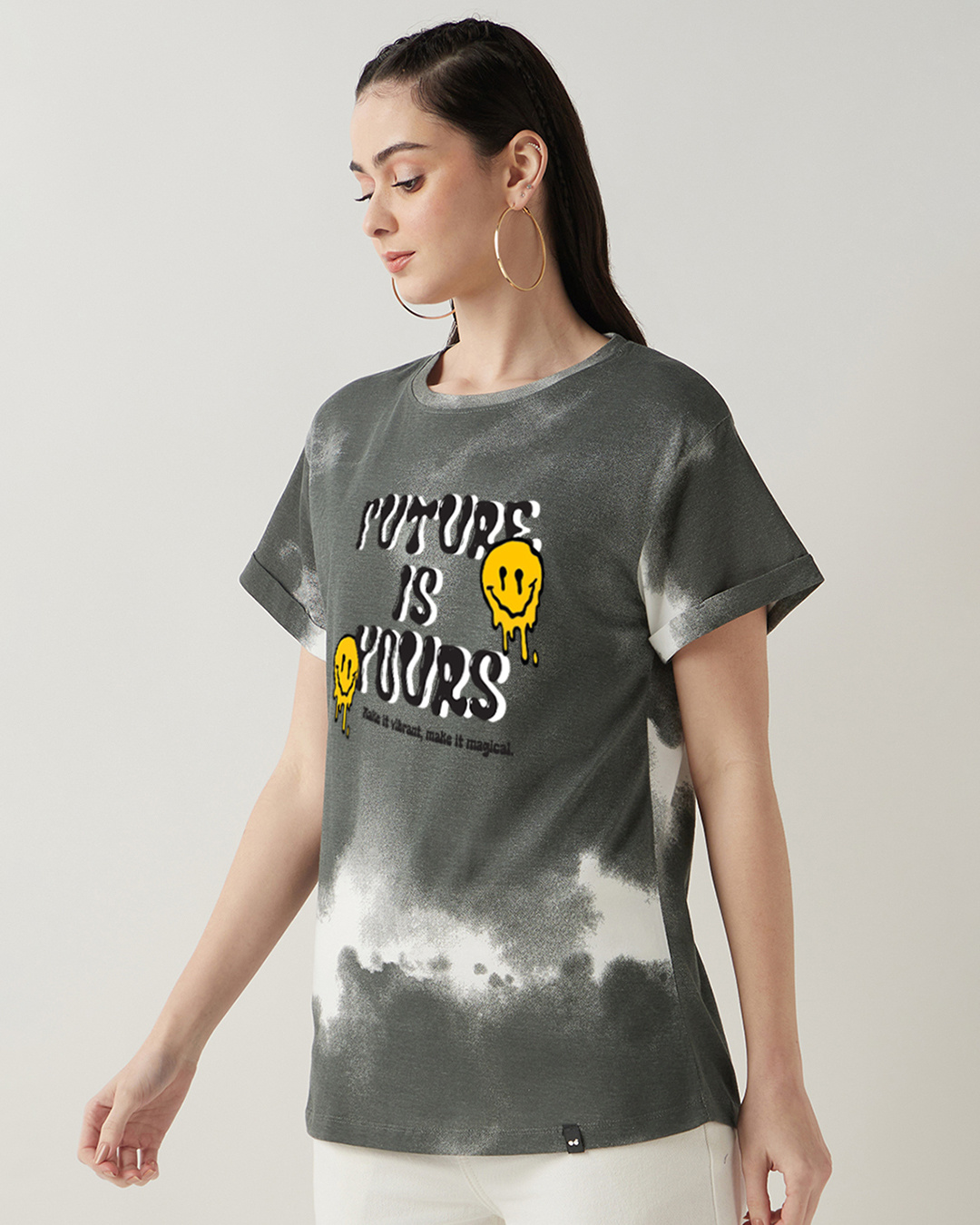 Shop Women's Grey & White Future Is Yours Graphic Printed Boyfriend T-shirt-Back