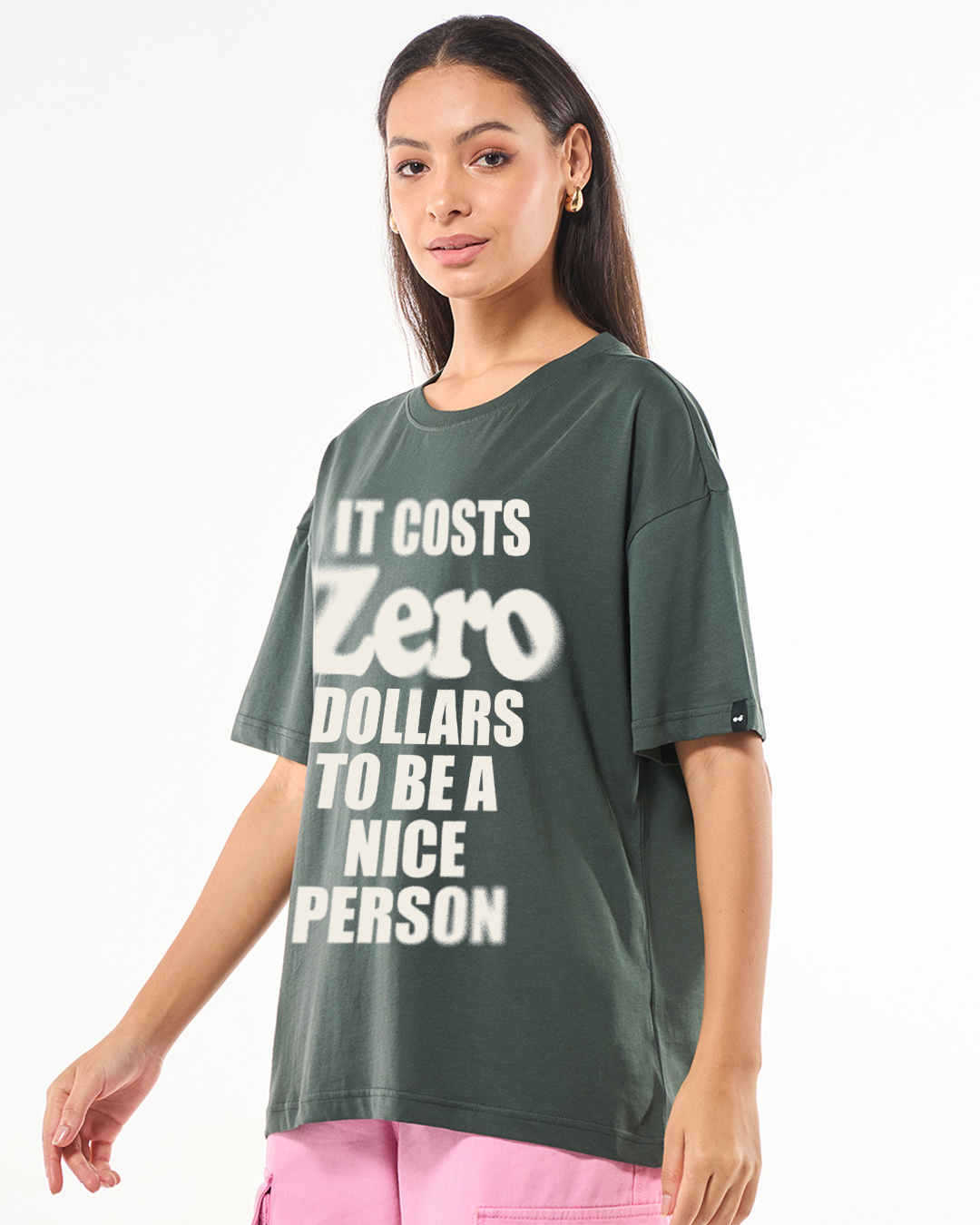 Shop Women's Grey Zero Typography Oversized T-shirt-Back