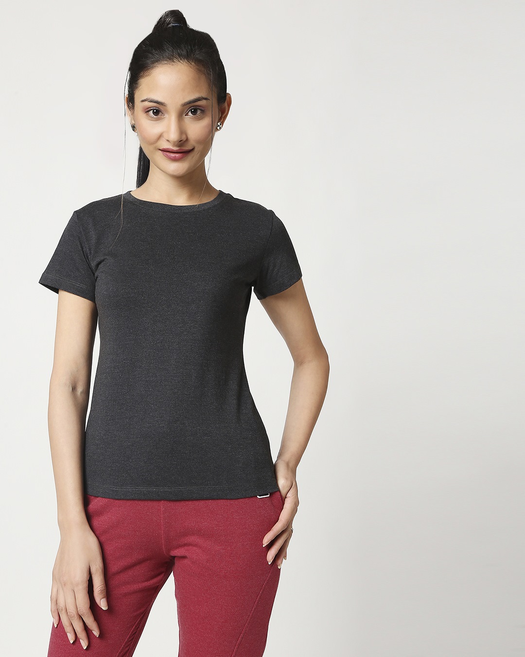 Shop Women's Half Sleeve Anthra Melange T-Shirt-Back