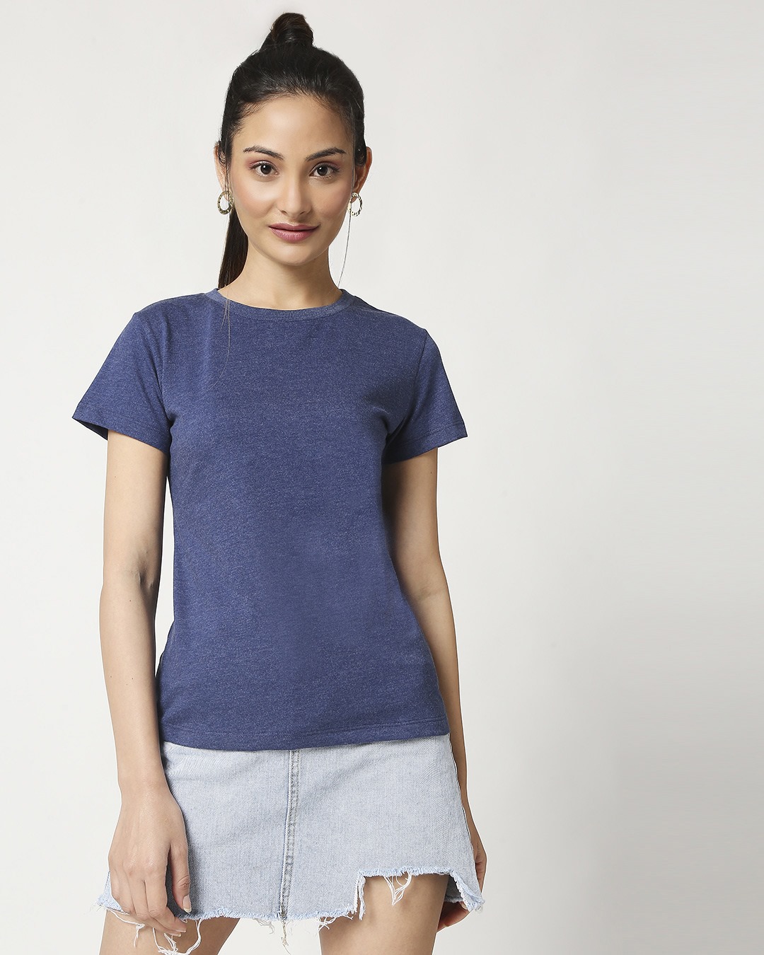Shop Women's Half Sleeve Navy Melange T-Shirt-Back
