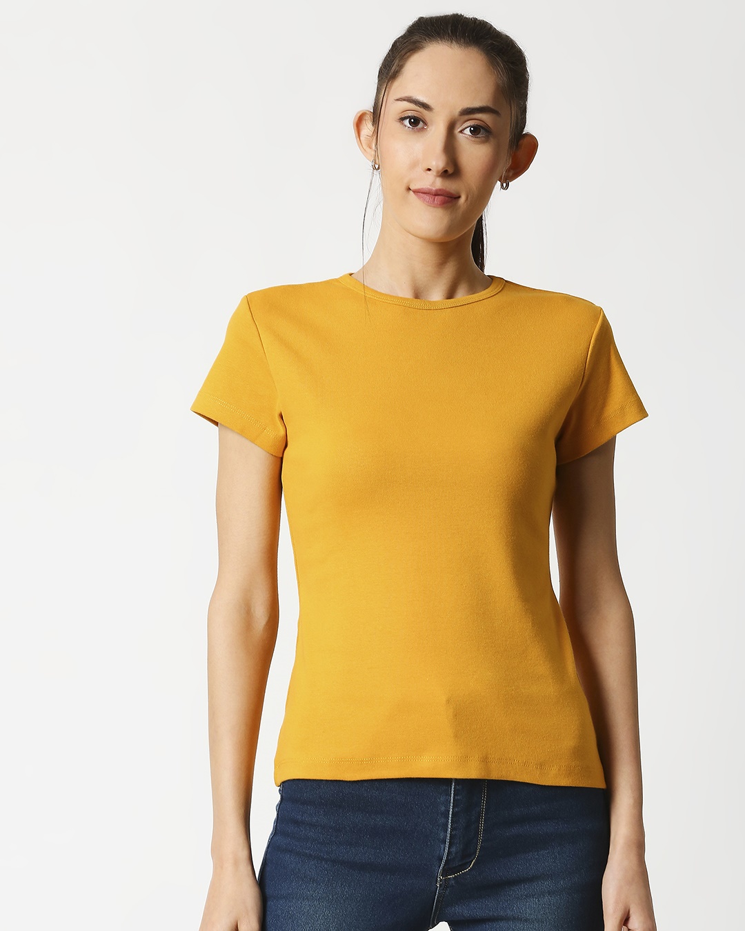 Shop Women's Orange Silm Fit Rib T-shirt-Back