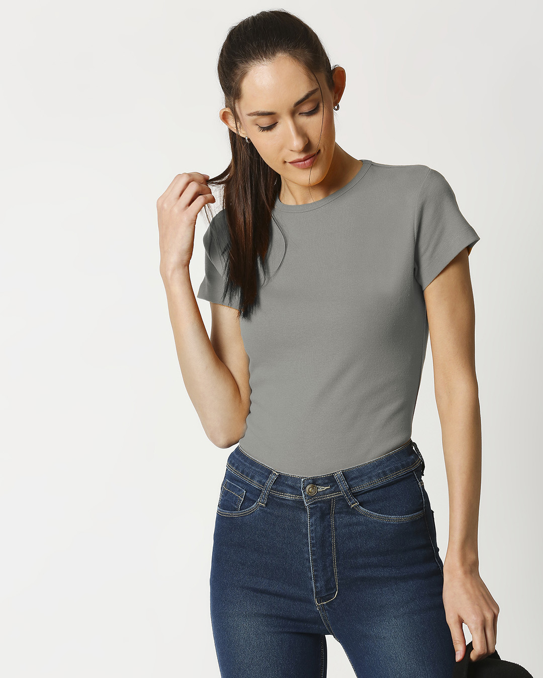 Buy Women's Grey Slim Fit T-shirt Online at Bewakoof