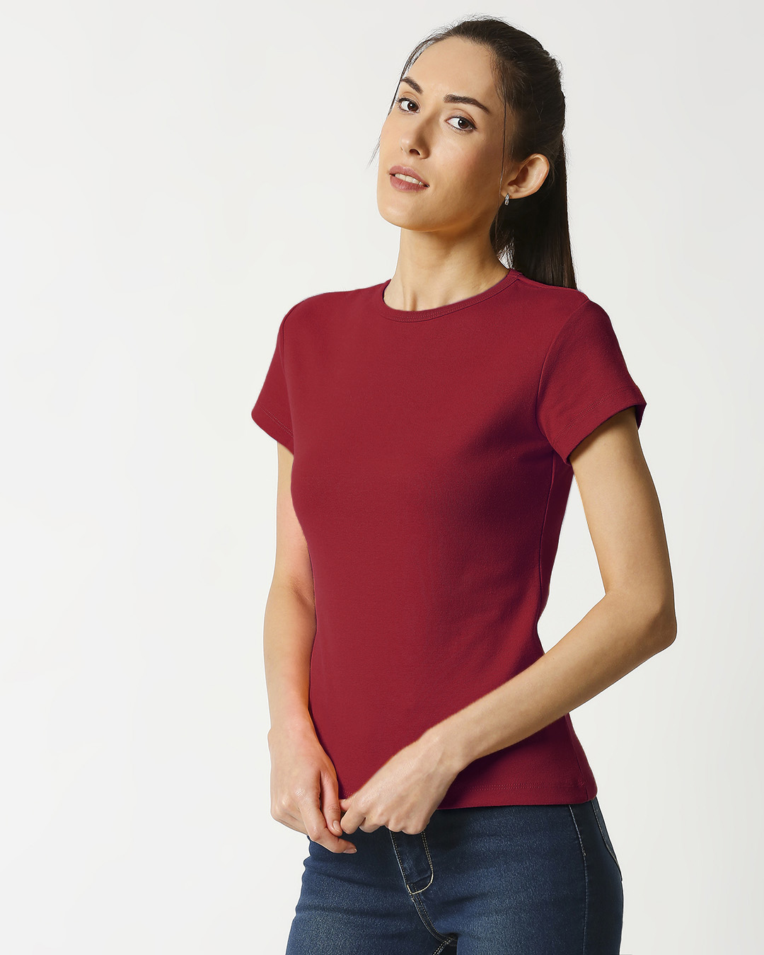 Shop Women's Half Sleeve Rib T-Shirt-Back