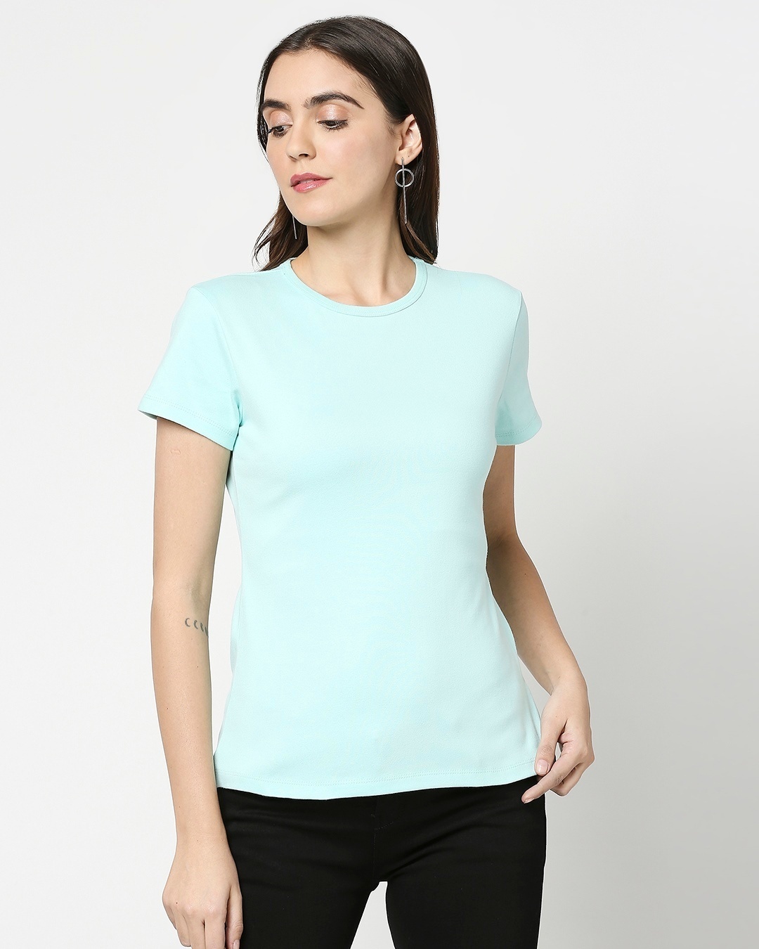 Shop Women's Green Slim Fit Rib T-shirt-Back