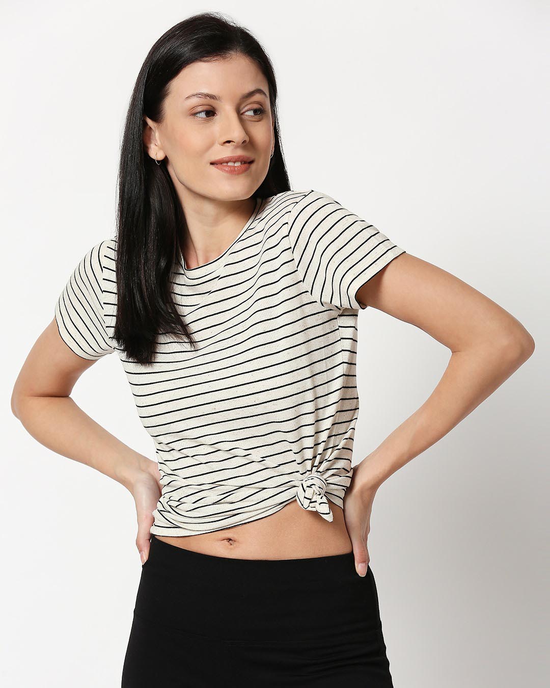 Shop Women's White Striped T-shirt-Back