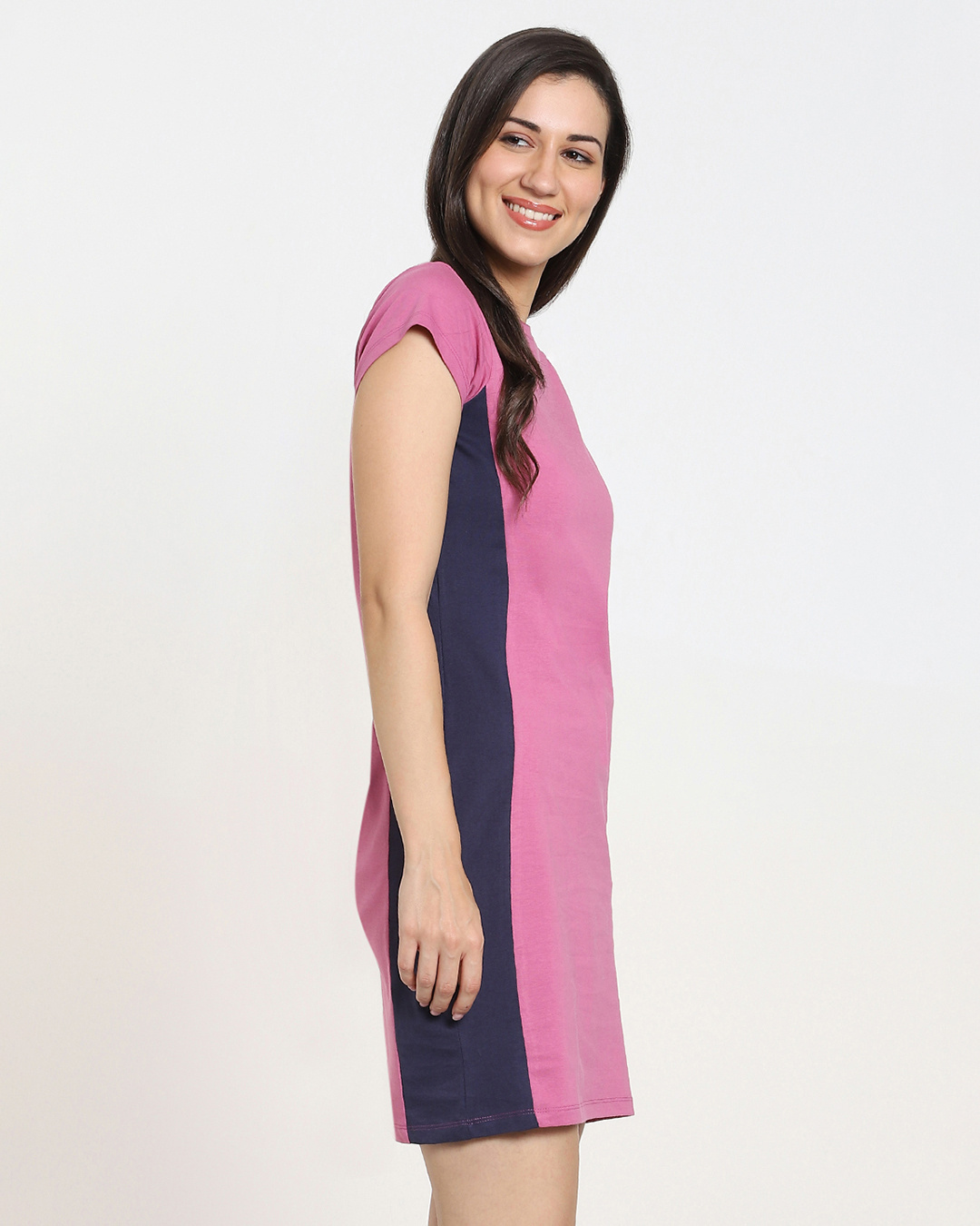 Shop Women's Heater Rose Plain Solid Side Cut N Sew Cap Sleeves Dress-Back