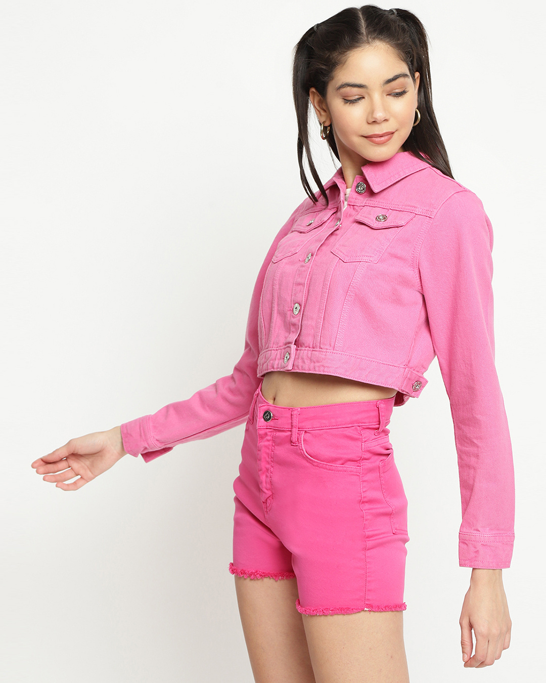 Shop Women's Hot Pink Denim Cropped Jacket-Back