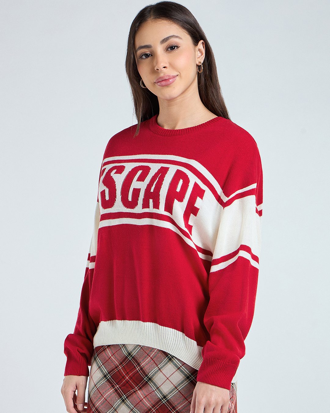 Shop Women's Hot Red & Off White Typography Oversized Sweater-Back