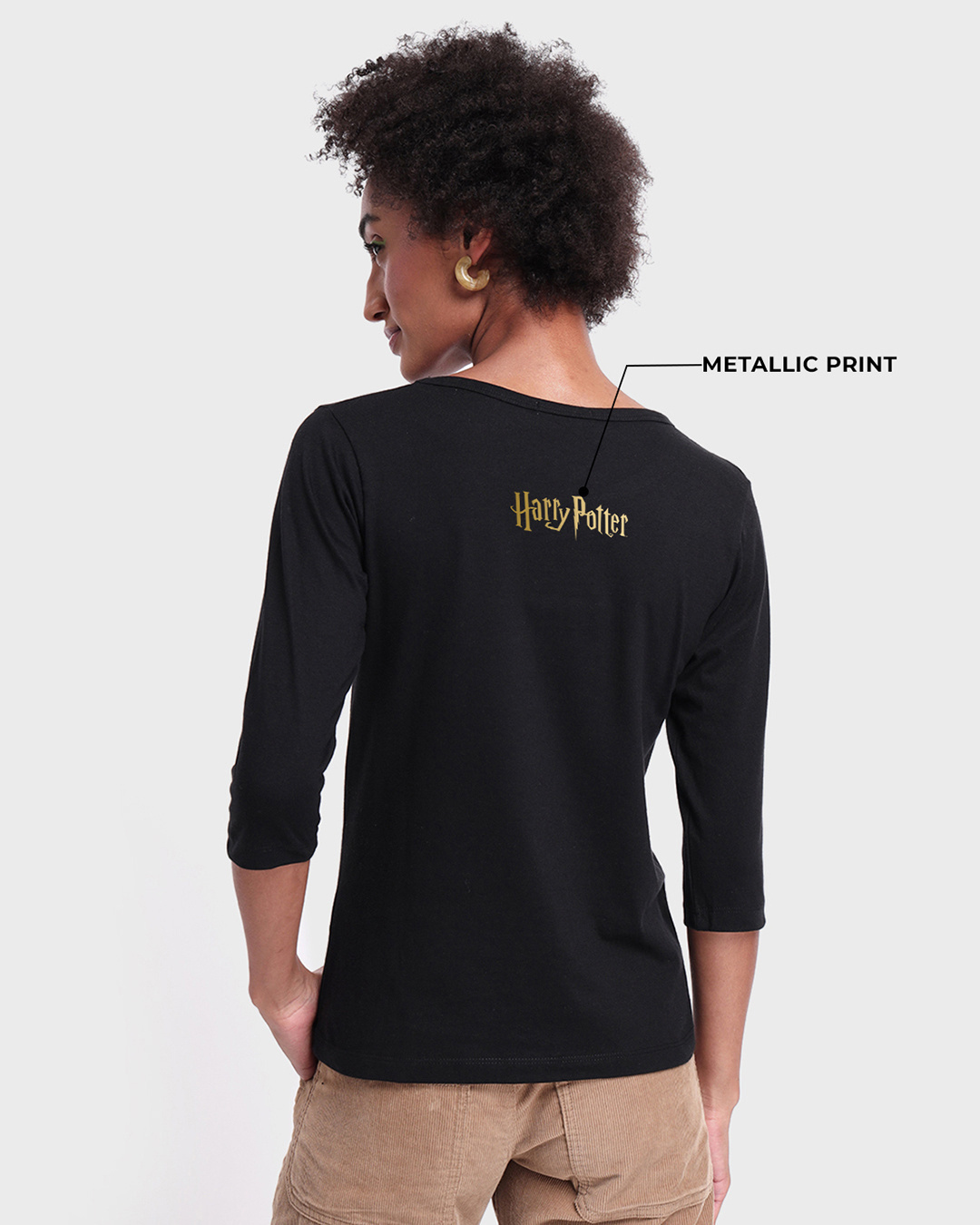 Shop Women's Black House of Hogwarts Graphic Printed Slim Fit T-shirt-Back