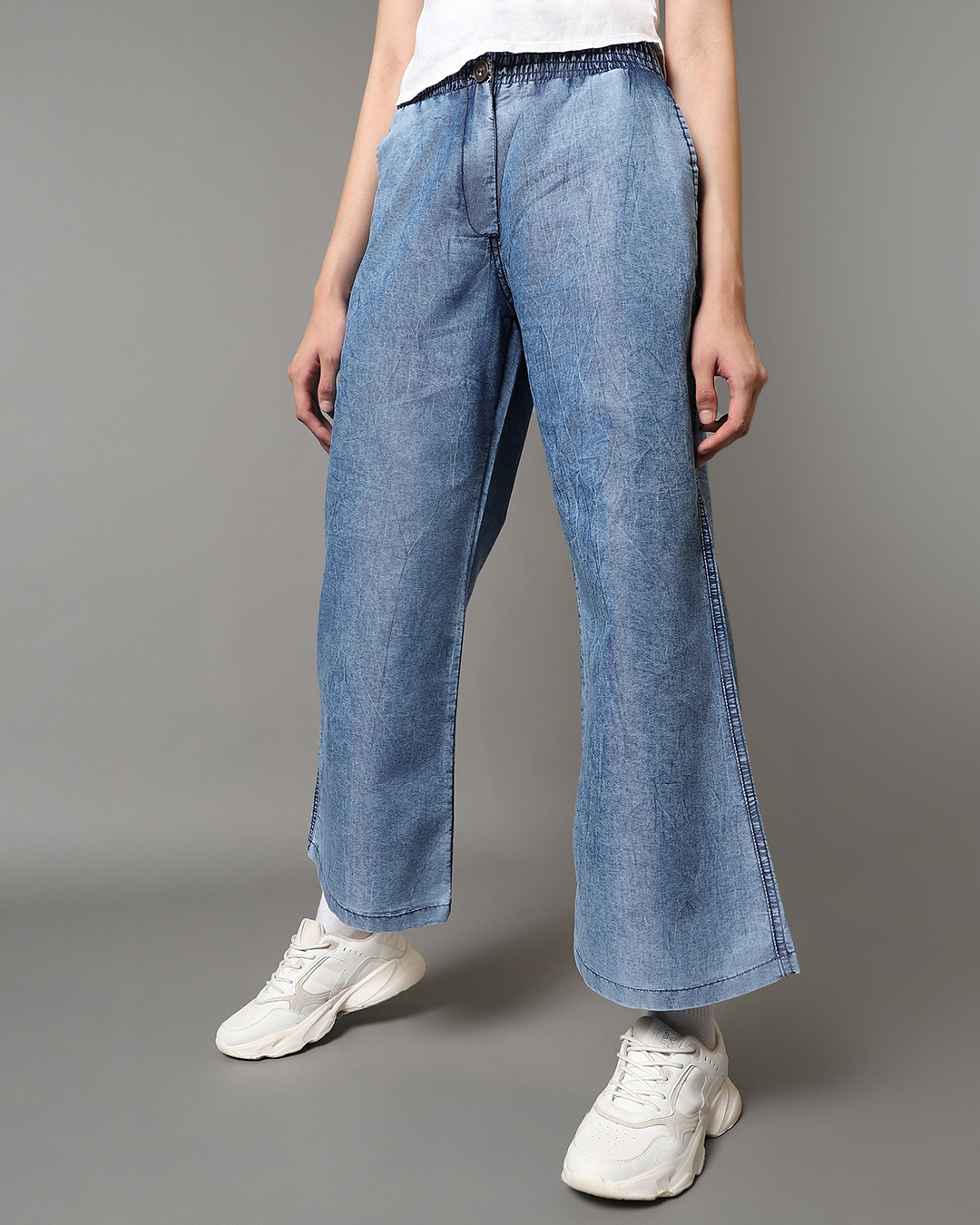 Buy Women's Blue Acid Wash Wide Leg Pants Online at Bewakoof