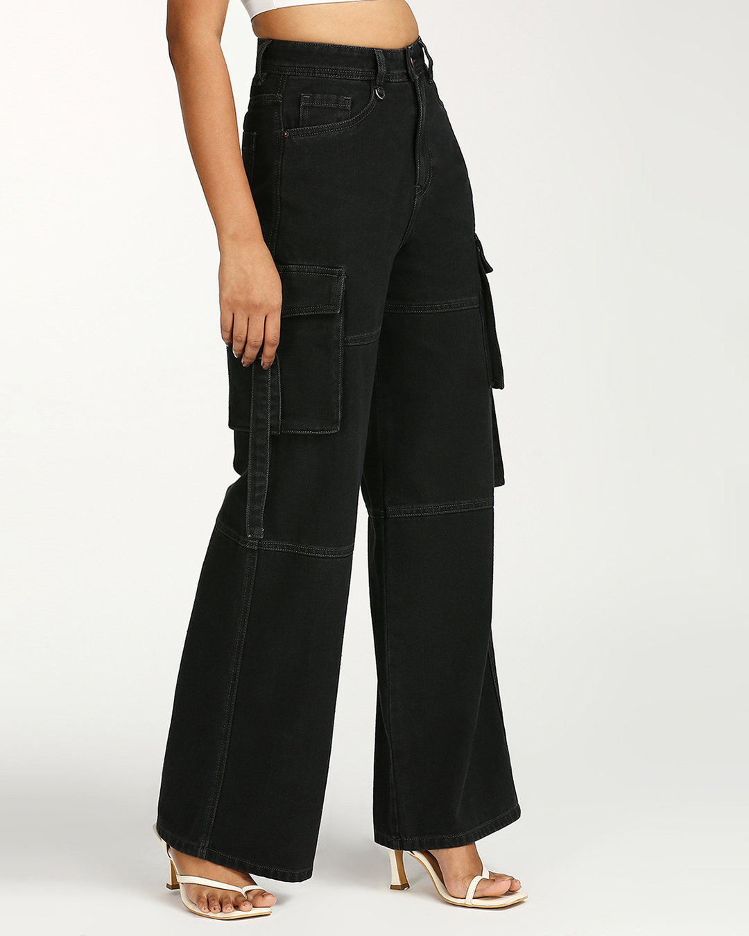 Shop Women's Iron Grey Wide Leg Cargo Jeans-Back