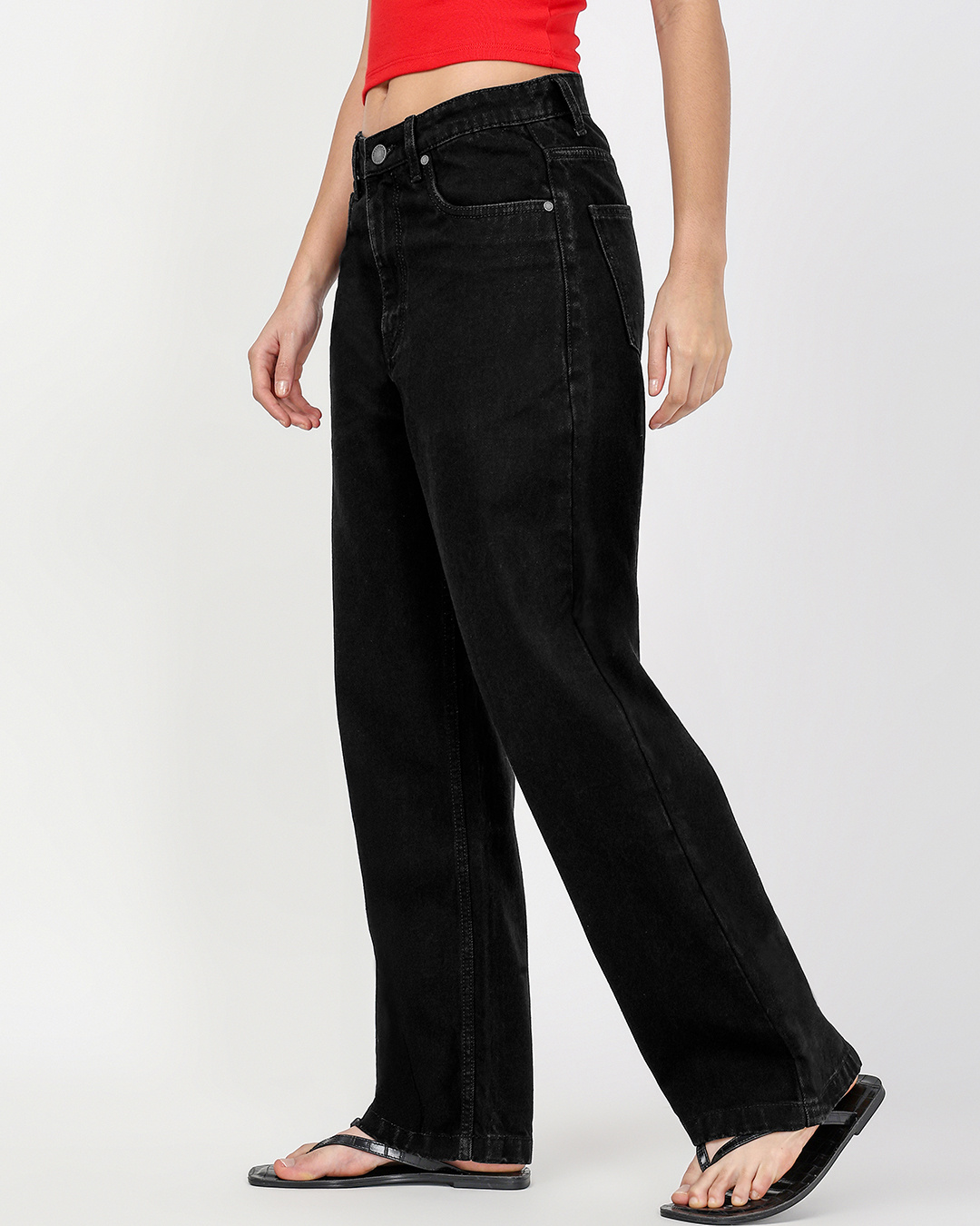 Shop Women's Jet Black Washed Straight Fit Jeans-Back