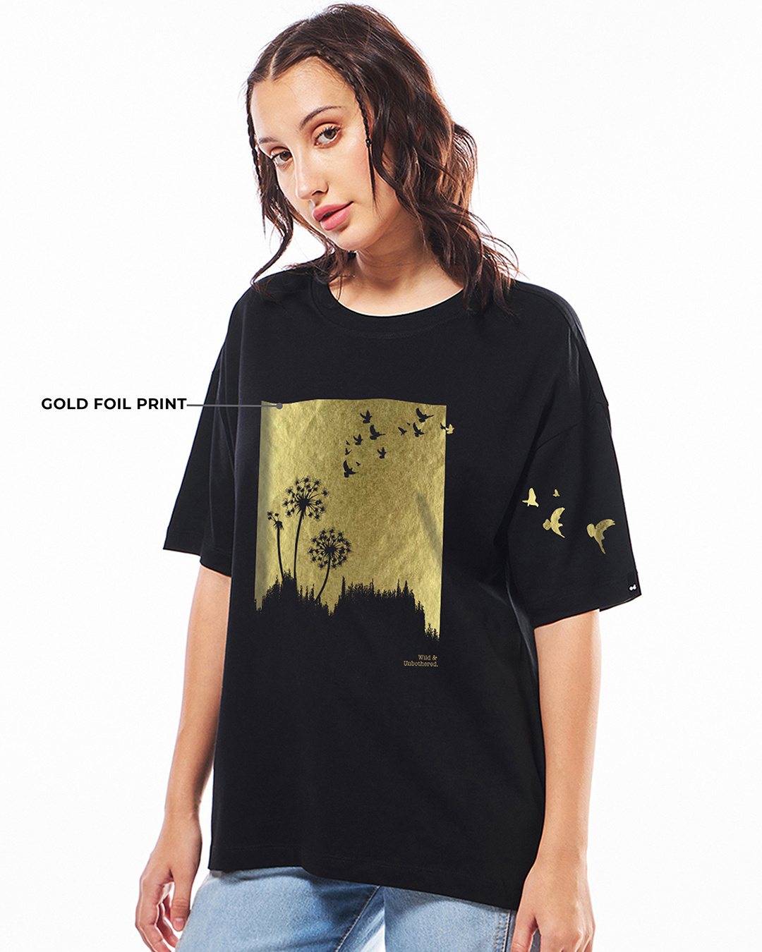 Shop Women's Jet Black Boundless Soul Graphic Printed Oversized T-shirt-Back