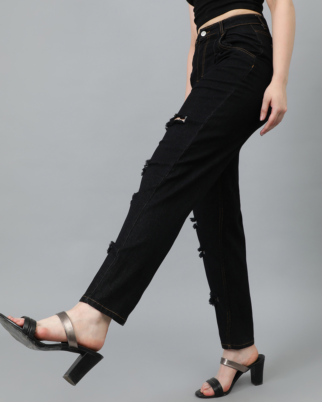 Shop Women's Jet Black Distressed Slim Fit Jeans-Back