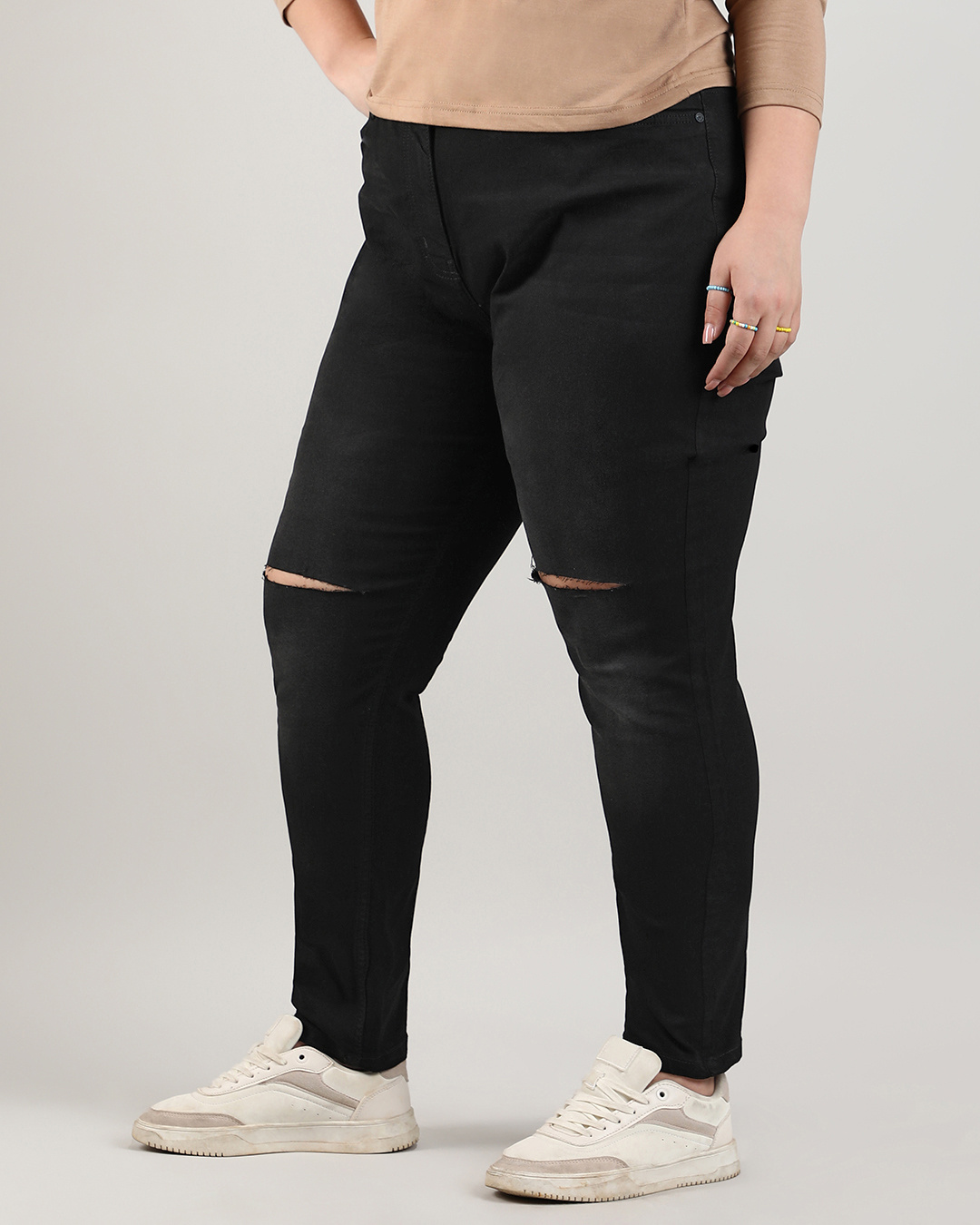 Shop Women's Jet Black Distressed Slim Fit Plus Size Jeans-Back