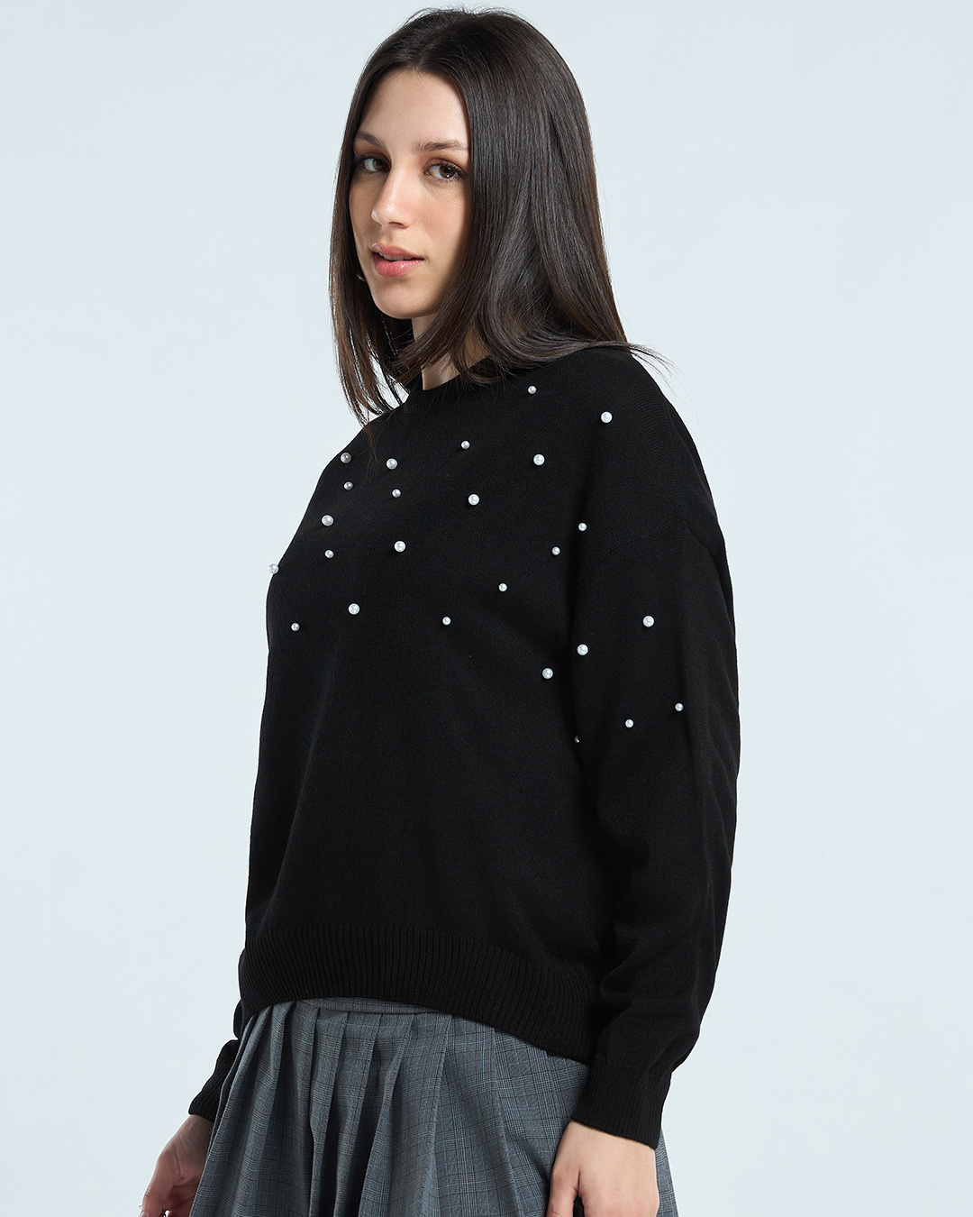 Shop Women's Jet Black Embellished Oversized Sweater-Back
