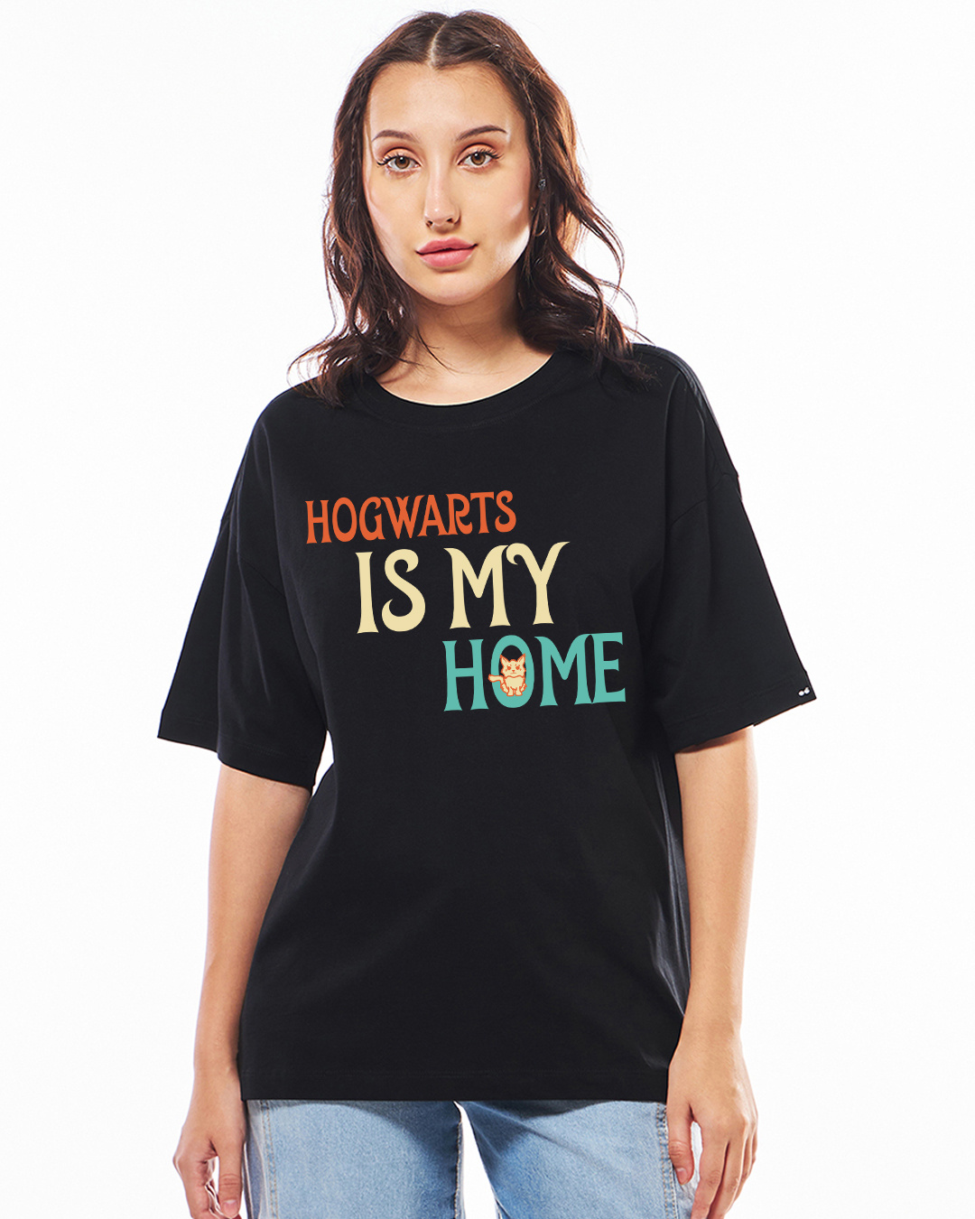 Shop Women's Jet Black Hogwarts Home Graphic Printed T-shirt-Back