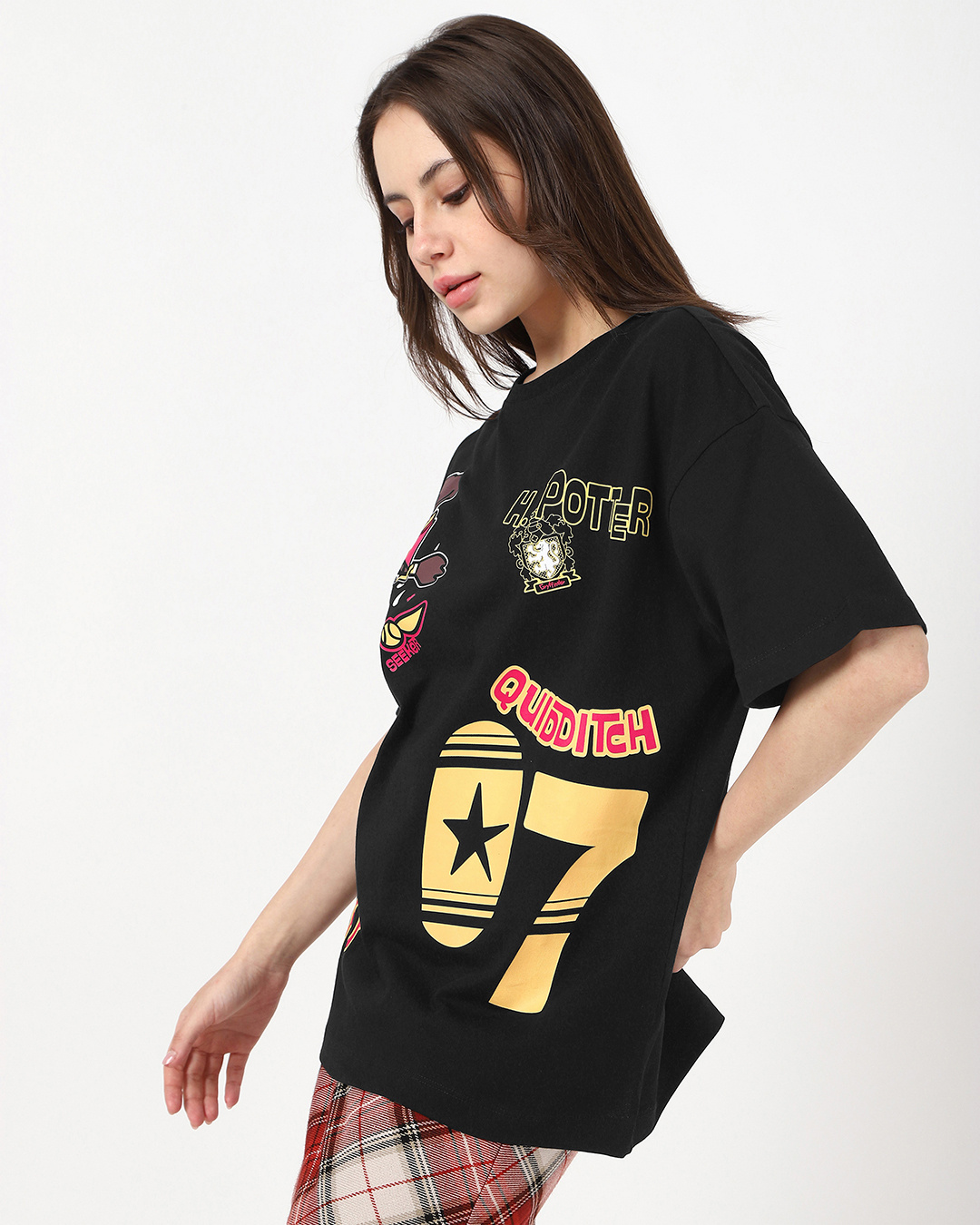 Shop Women's Jet Black Harry Potter Graphic Printed Oversized T-shirt-Back
