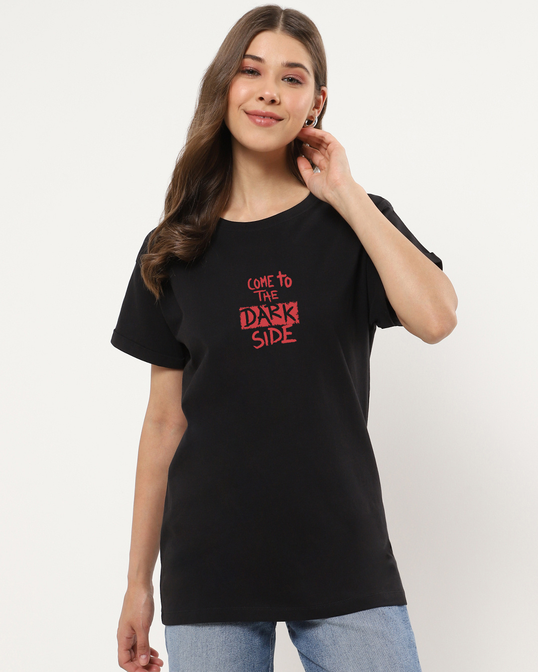 Shop Women's Jet Black I Have You Now Graphic Printed Boyfriend T-shirt-Back