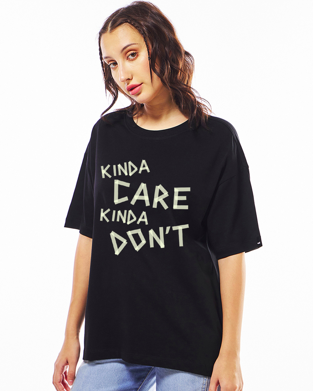 Shop Women's Jet Black Kind A Care Typography Oversized T-shirt-Back