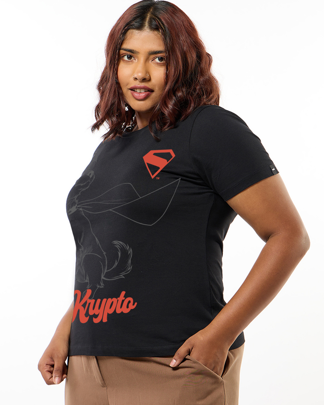 Shop Women's Jet Black Krypto Graphic Printed Plus Size T-shirt-Back