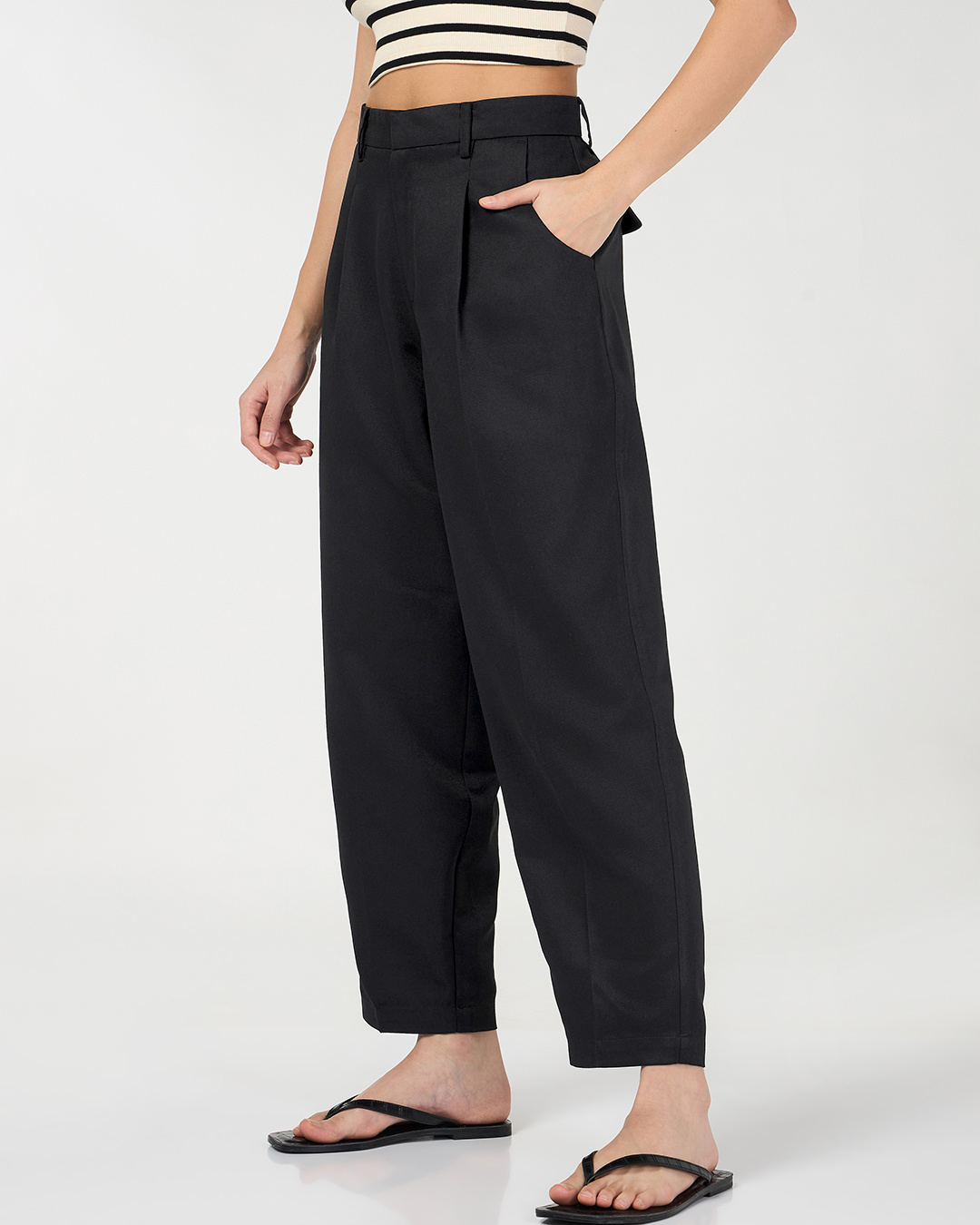 Shop Women's Jet Black Tapered Fit Ankle Length Pants-Back
