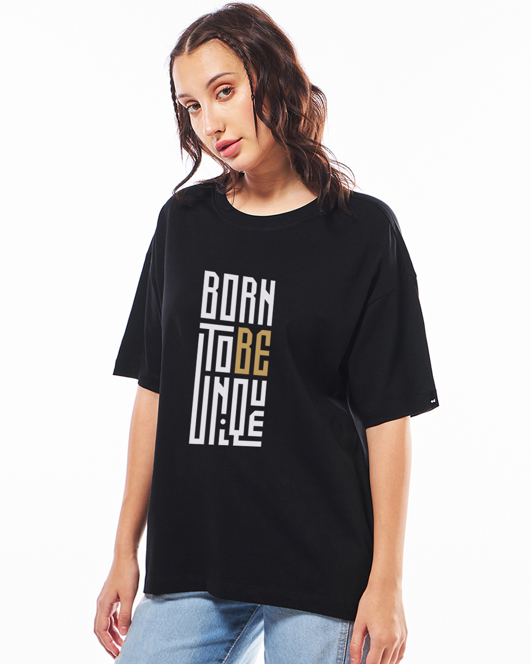 Shop Women's Jet Black To Be Unique Typography Oversized T-shirt-Back