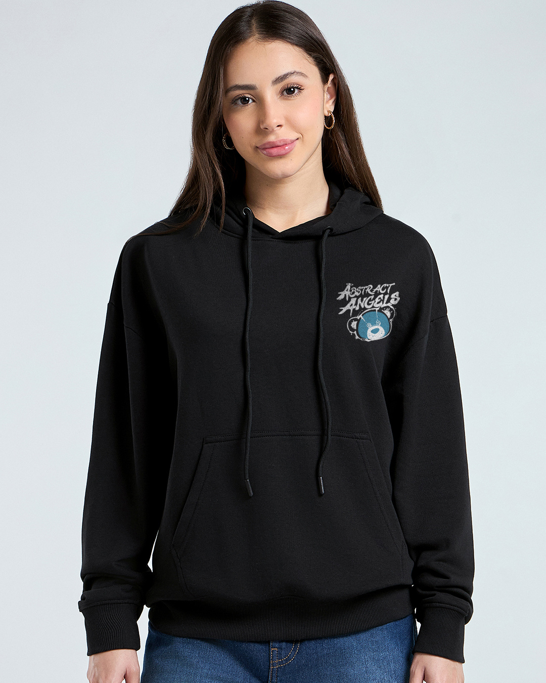 Shop Women's Jet Black Too Cool Graphic Printed Oversized Hoodies-Back
