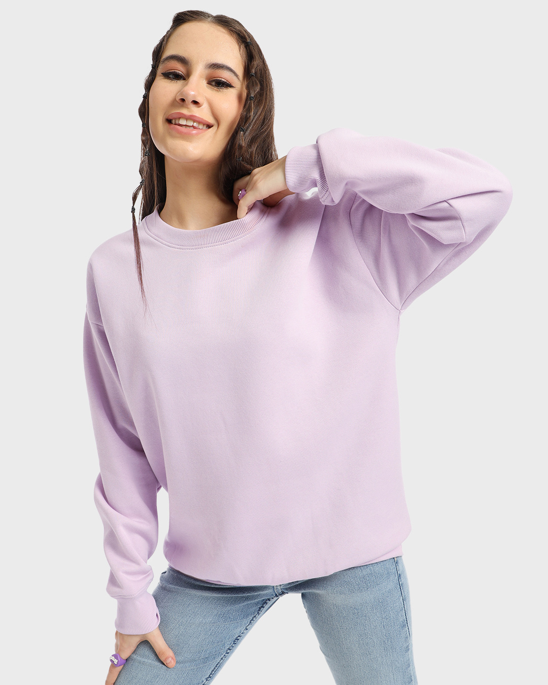 Buy Women's Lavender Oversized Sweatshirt Online at Bewakoof