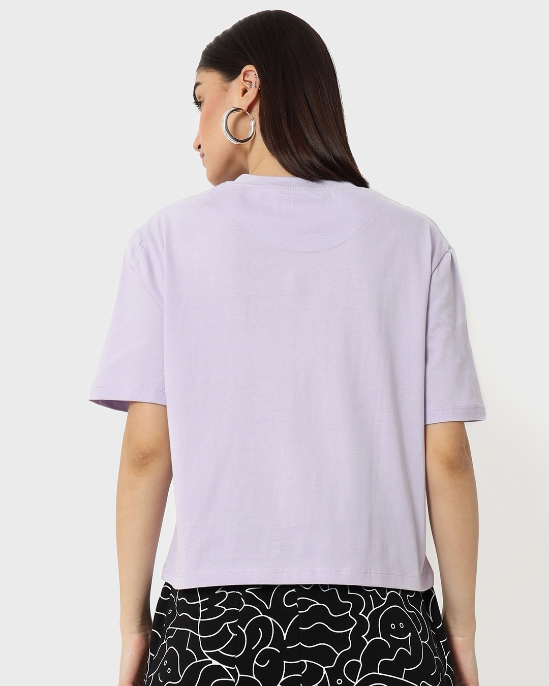 Shop Women's Lavender Friends Logo Typography Oversized Short Top-Back