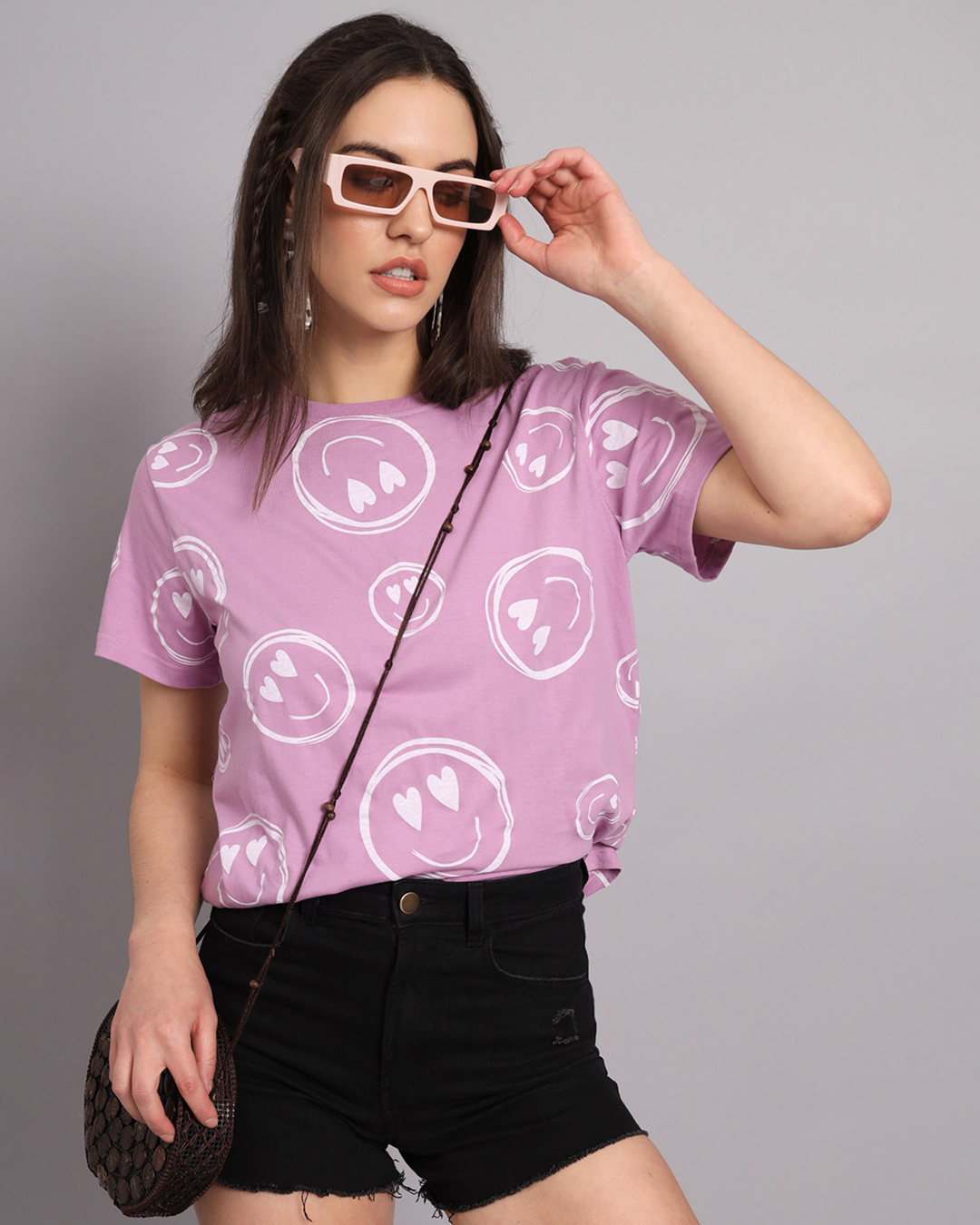 Women's Lavender Typography Printed Round Neck Cotton Slim Fit Crop T-Shirt