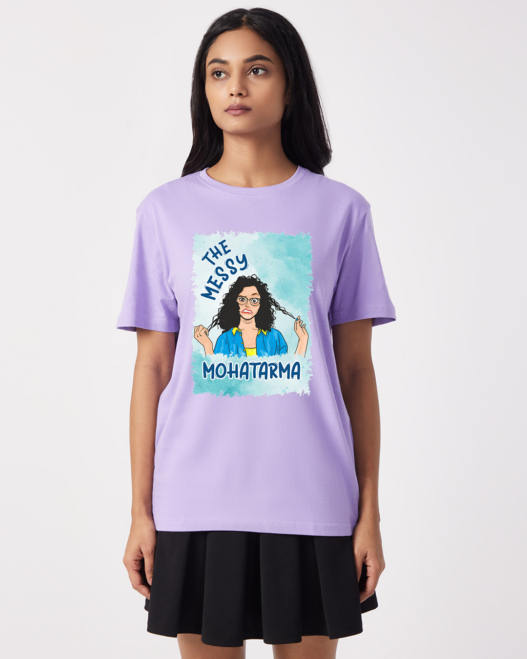 Shop Women's Lavender Messy Mohtarma Graphic Printed T-shirt-Back