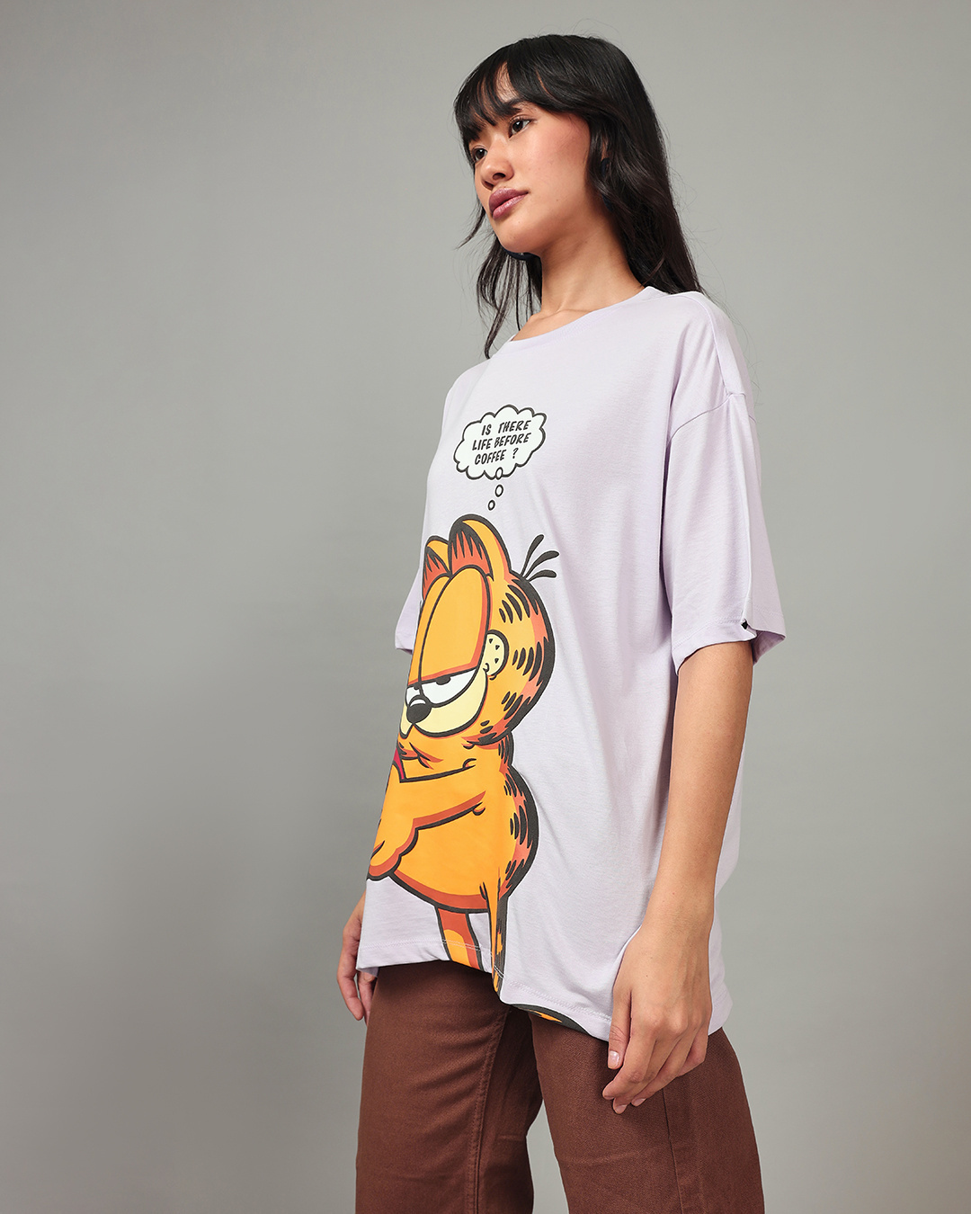Shop Women's Lavender Rock Garfield Graphic Printed Oversized T-shirt-Back