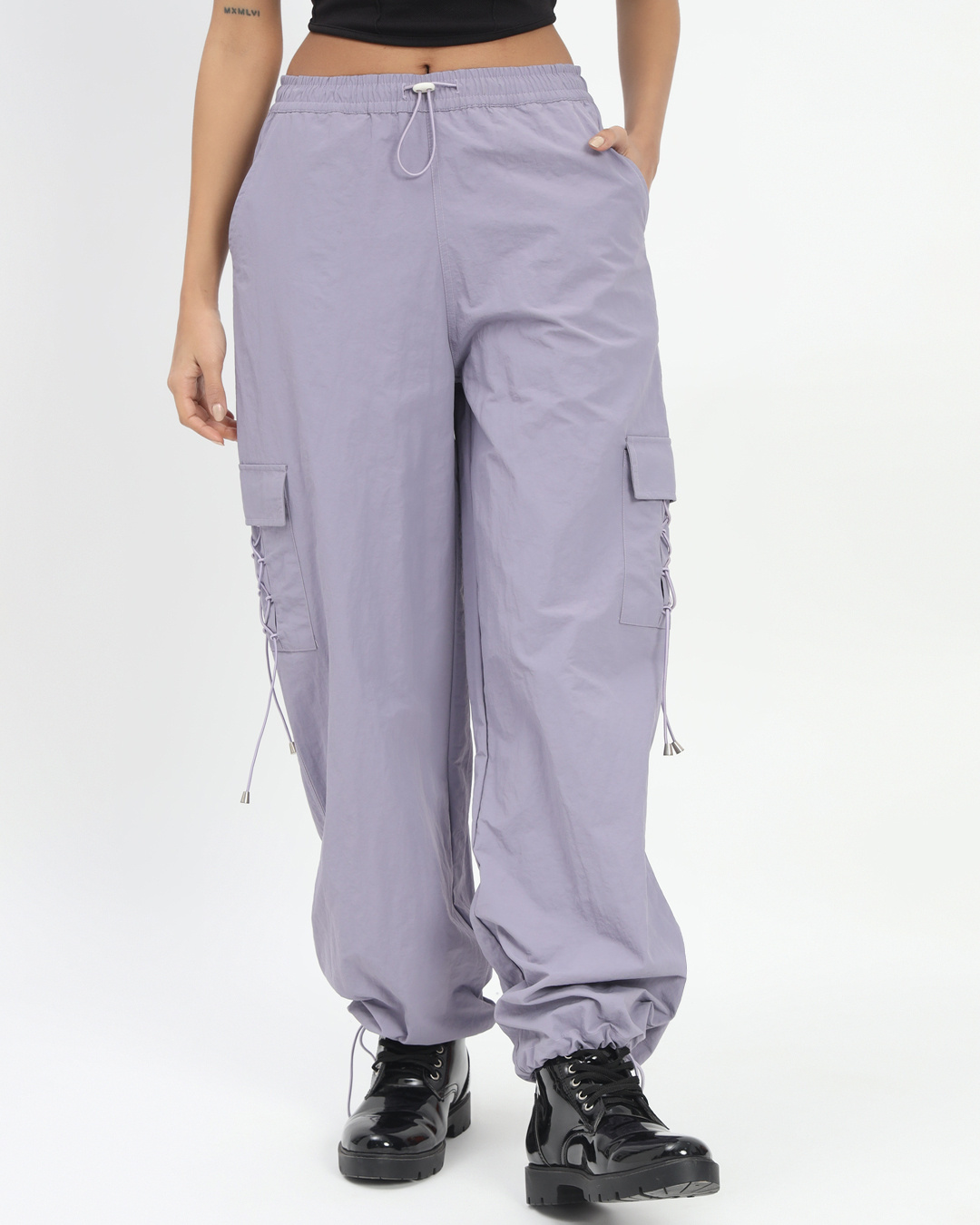 Buy Women's Lavender Tapered Fit Cargo Parachute Pants Online at Bewakoof