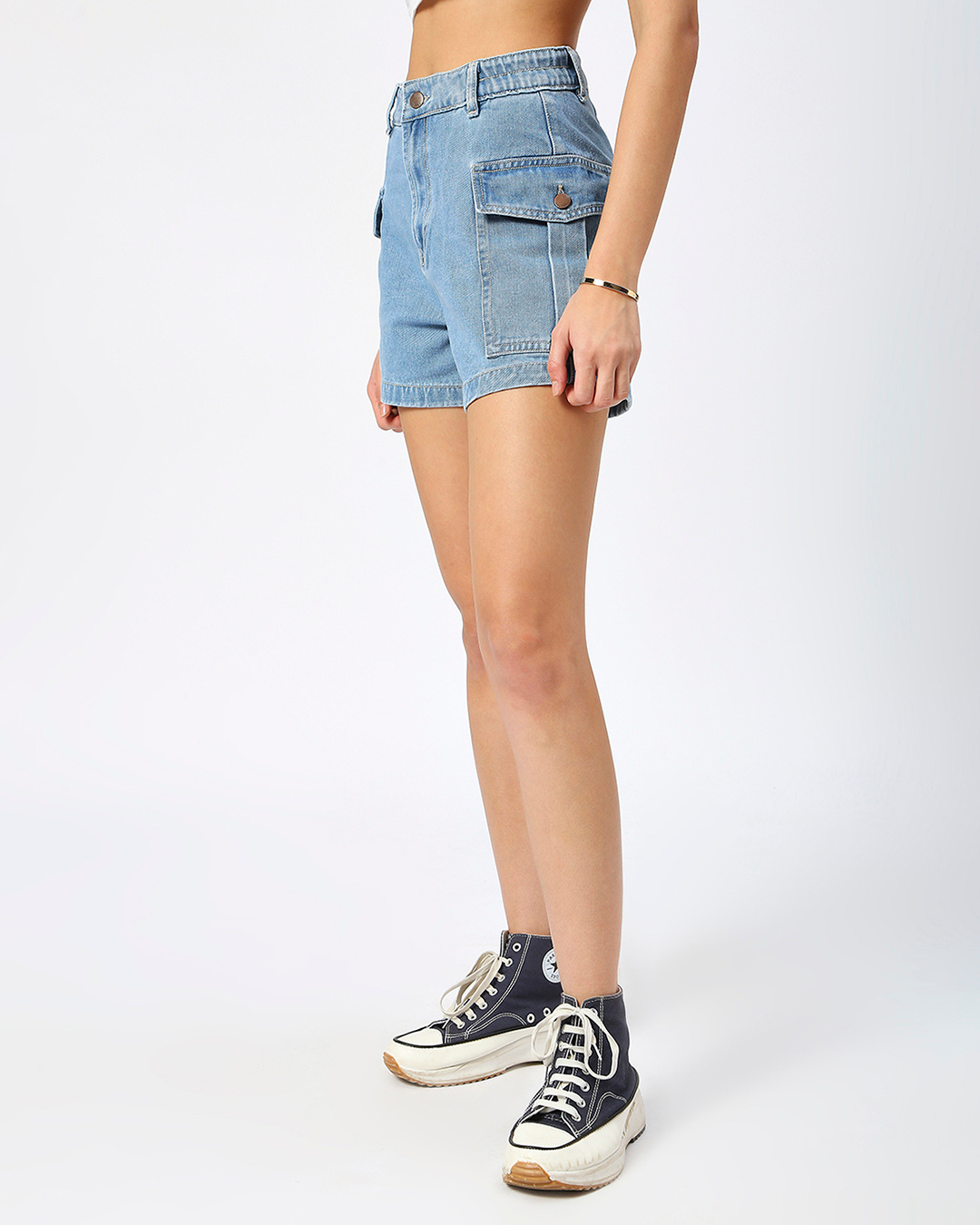 Shop Women's Light Blue Denim Cargo Shorts-Back