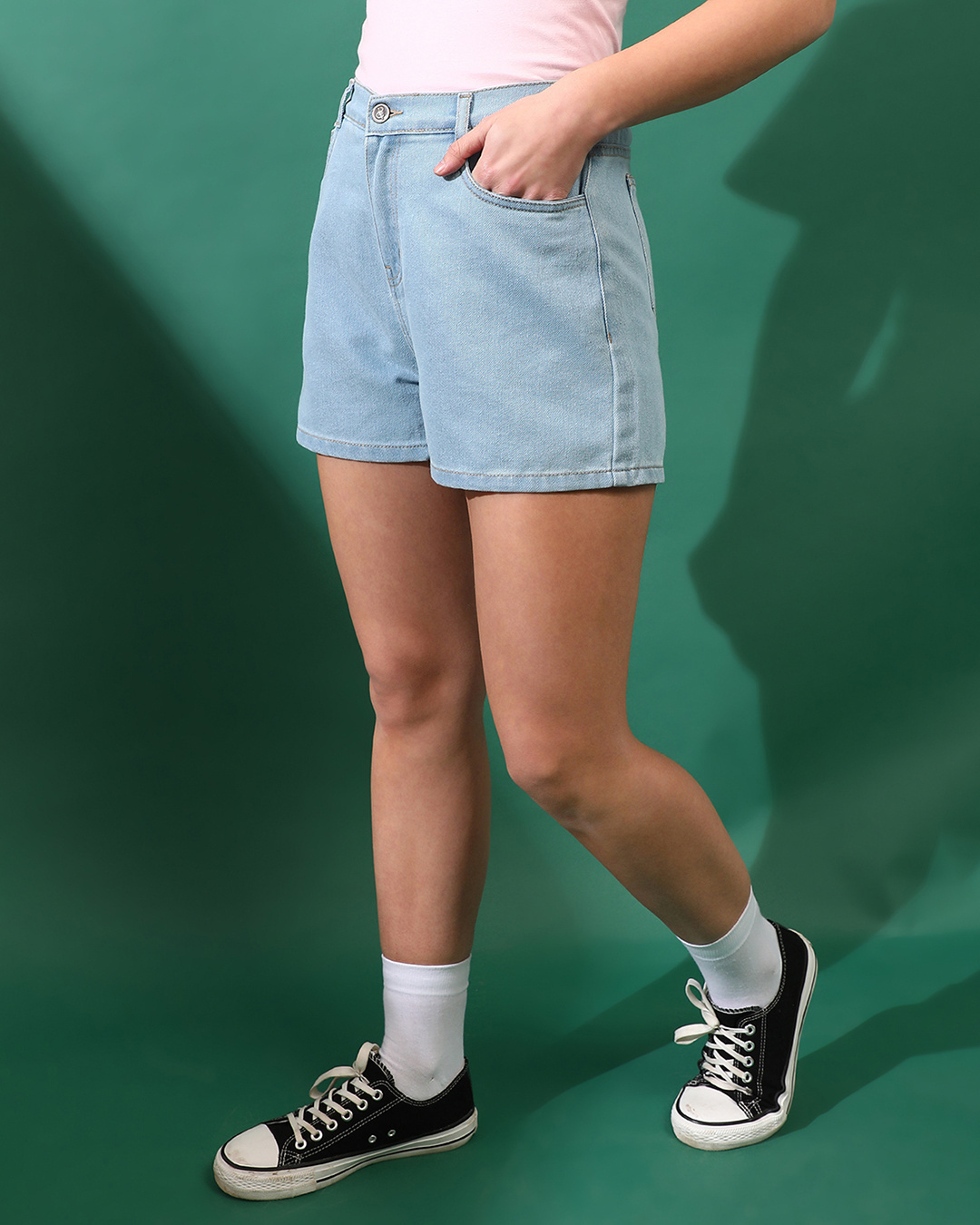 Shop Women's Light Blue Denim Shorts-Back