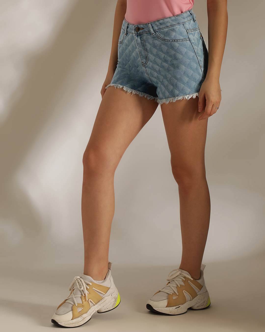 Shop Women's Light Blue Printed Denim Shorts-Back