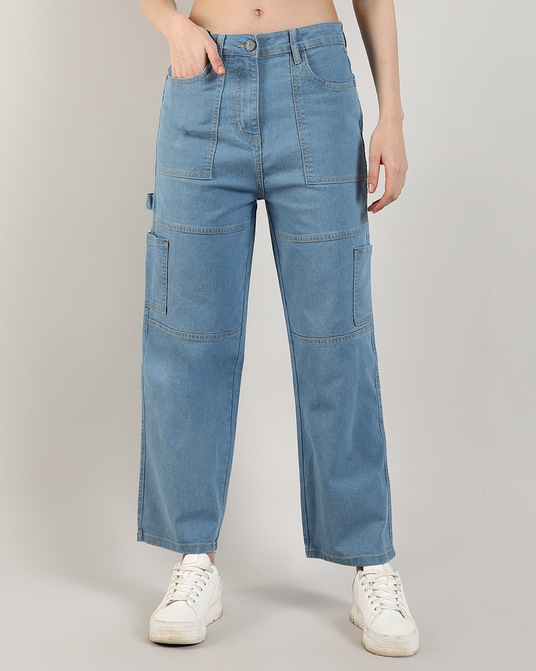 Relaxed Flared Ecru Carpenter Cargo Jeans