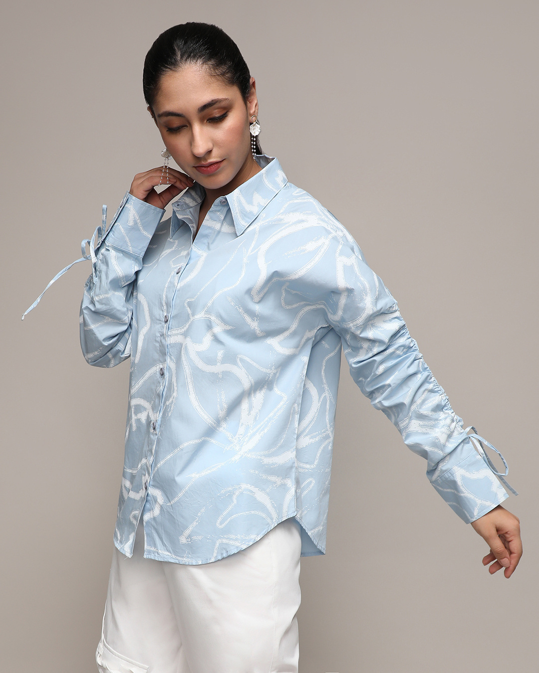 Shop Women's Light Blue & White Printed Shirt-Back