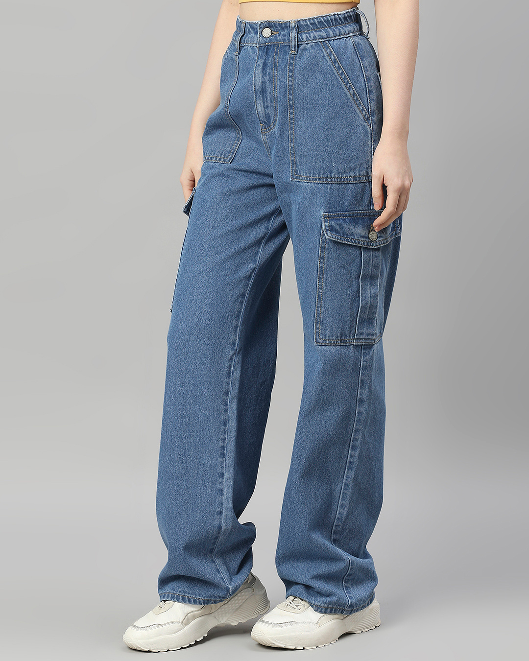 Shop Women's Light Blue Wide Leg Cargo Jeans-Back