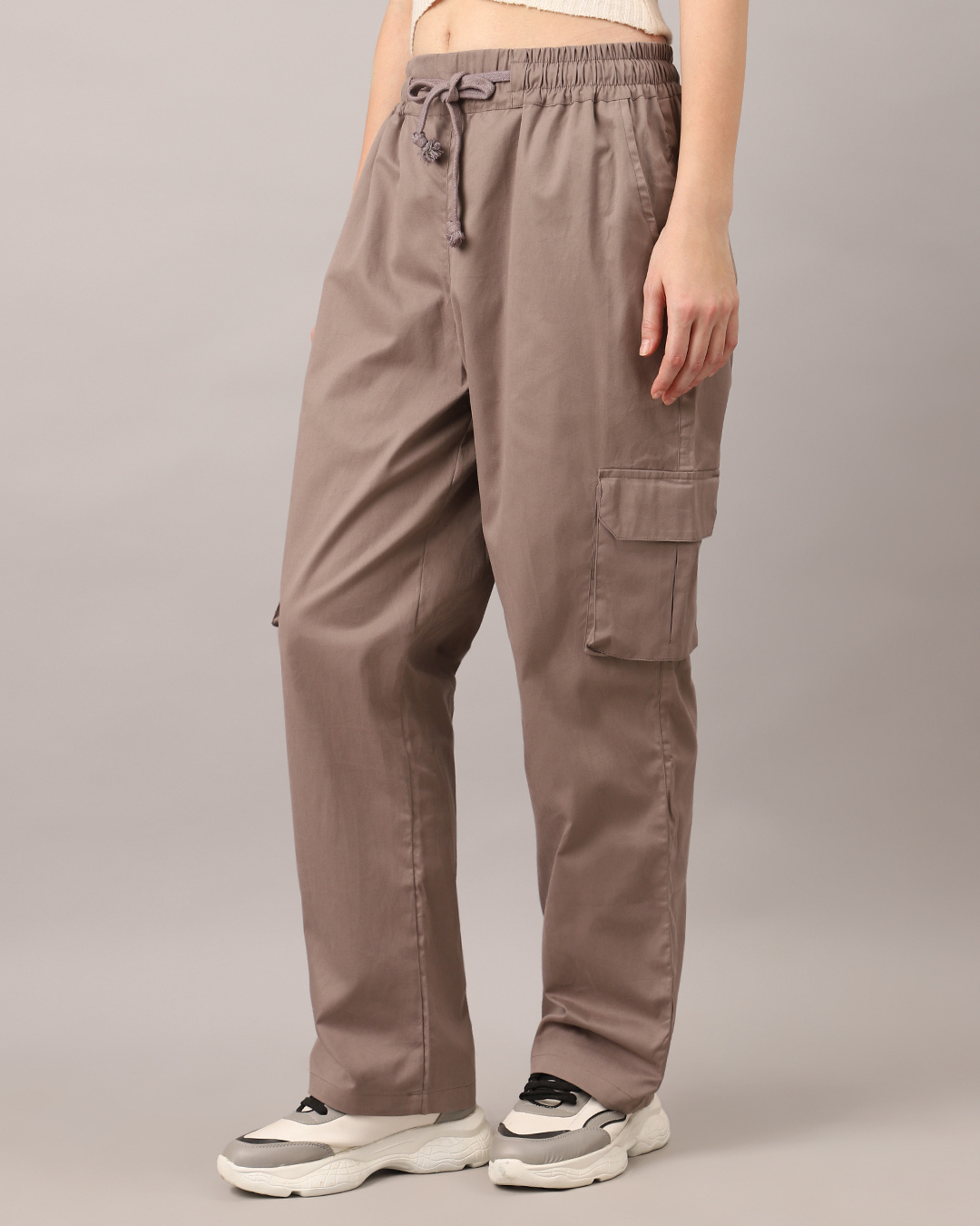 Shop Women's Light Brown Loose Comfort Fit Cargo Pants-Back