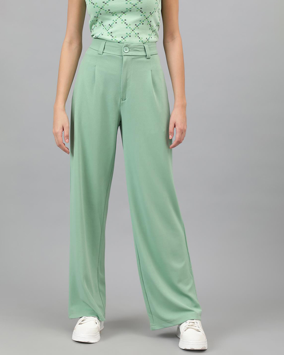 Buy Women's Light Green Straight Fit Trousers Online at Bewakoof