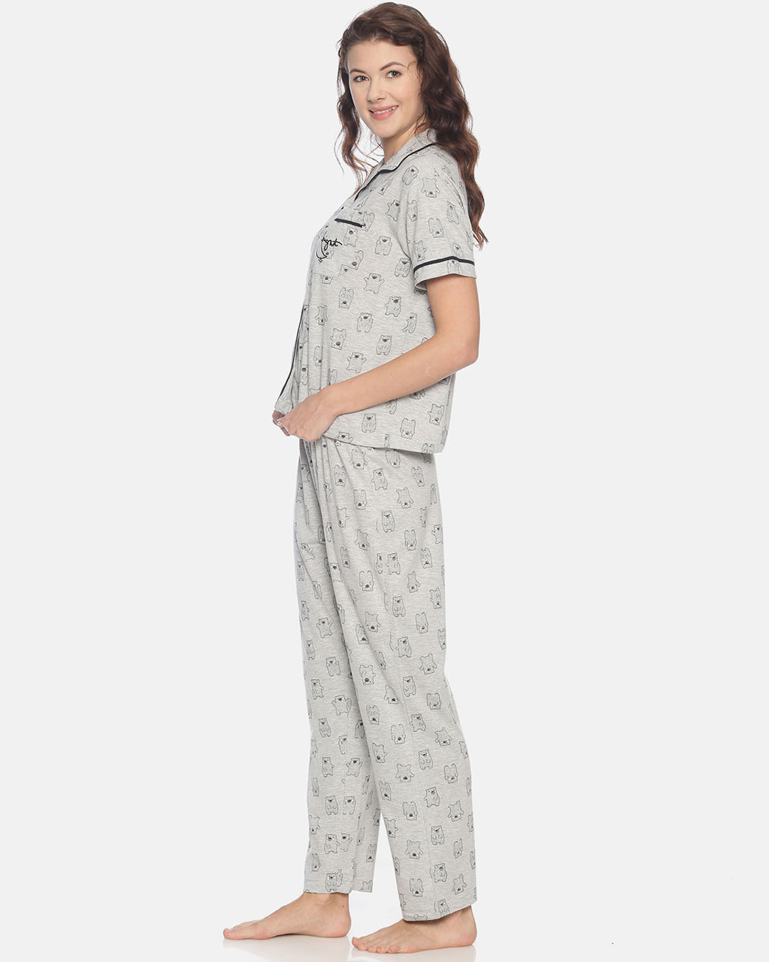 Shop Women's Light Grey Printed Stylish Night Suit-Back