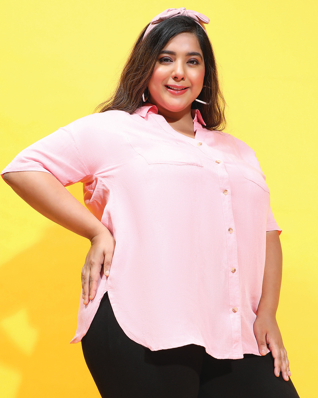 Shop Women's Light Pink Boxy Fit Plus Size Shirt-Back