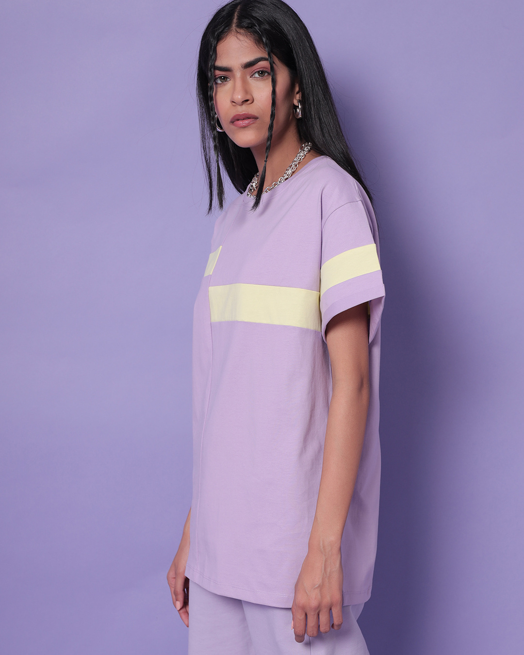 Shop Women's Lilac Feel Good Color Block Oversized T-shirt-Back