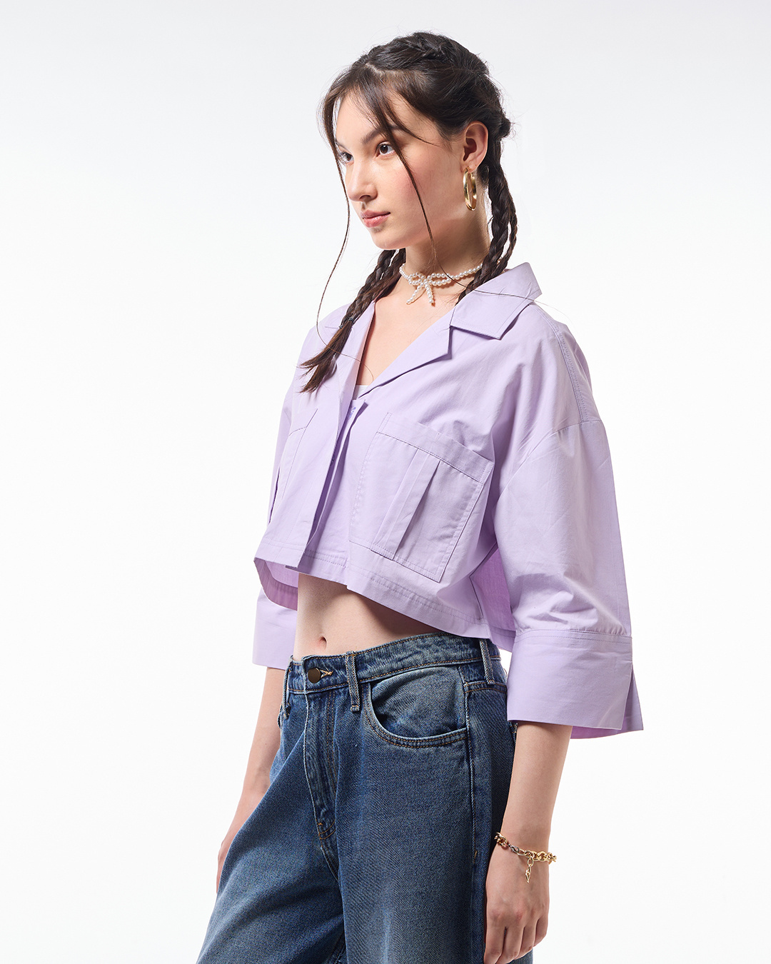 Shop Women's Lilac Oversized Cargo Crop Shirt-Back