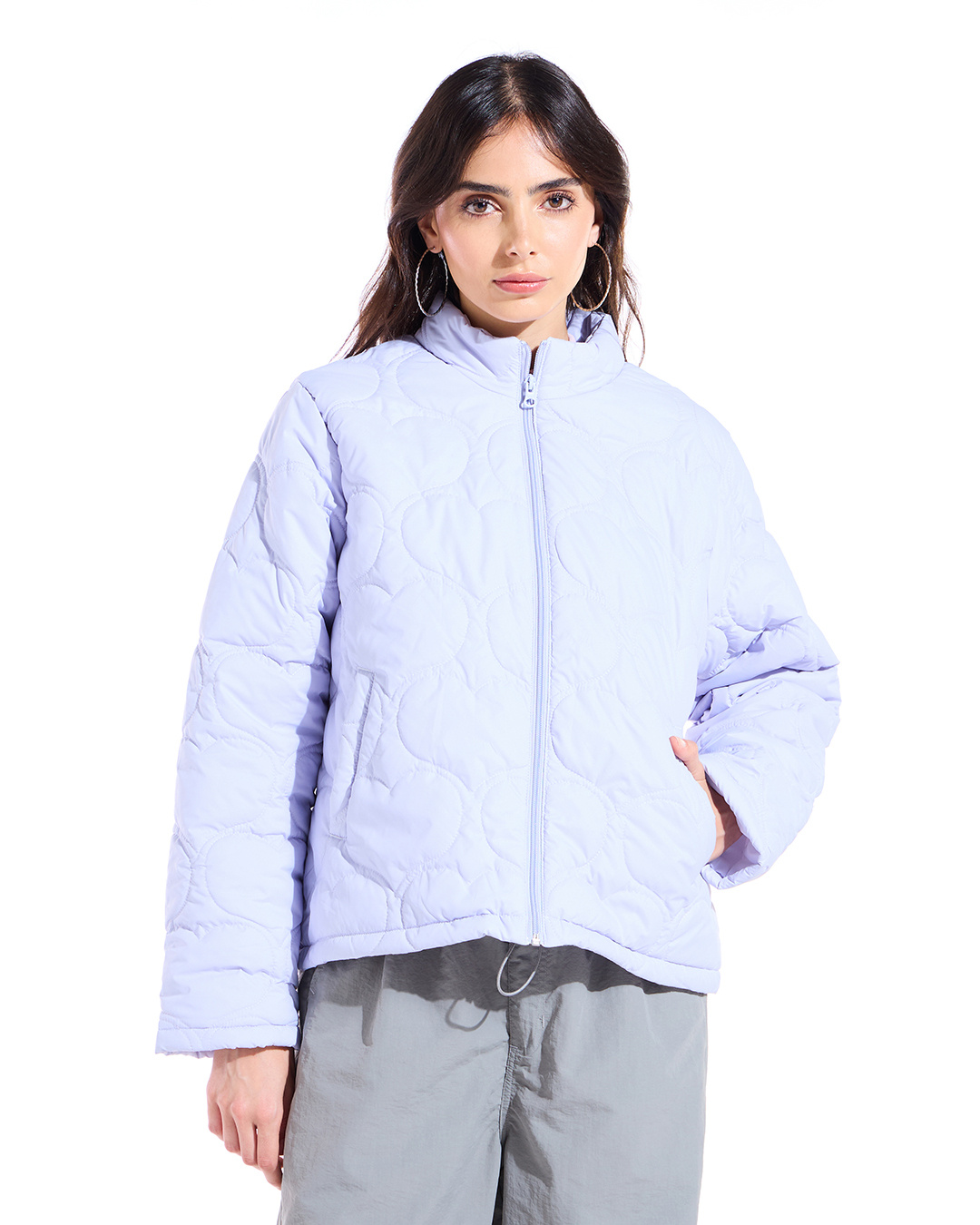 Shop Women's Lilac Oversized Puffer Jacket-Back