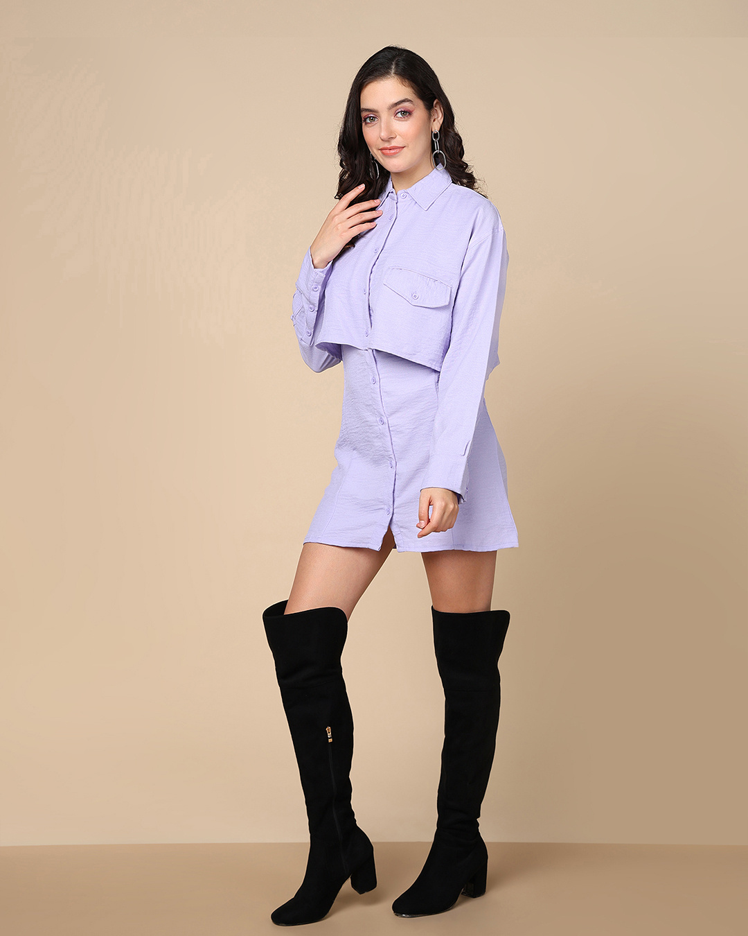 Shop Women's Lilac Slim Fit Shirt Dress-Back